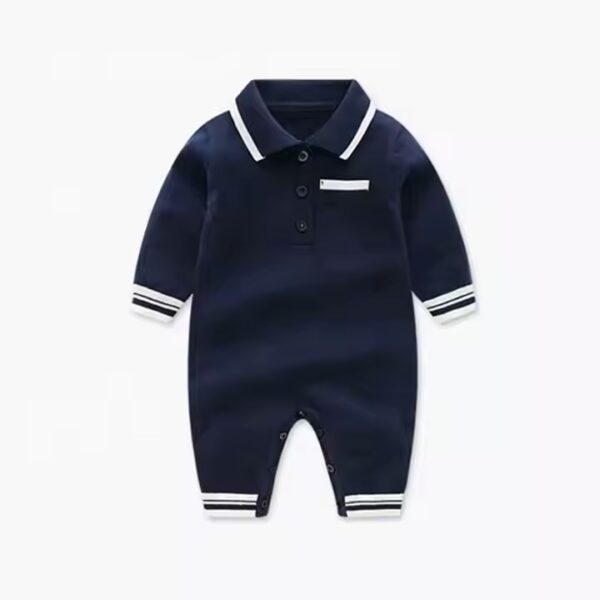 OSSS BabyShop - Boy’s romper knitting polo collar knitted Baby Romper Dark Blue